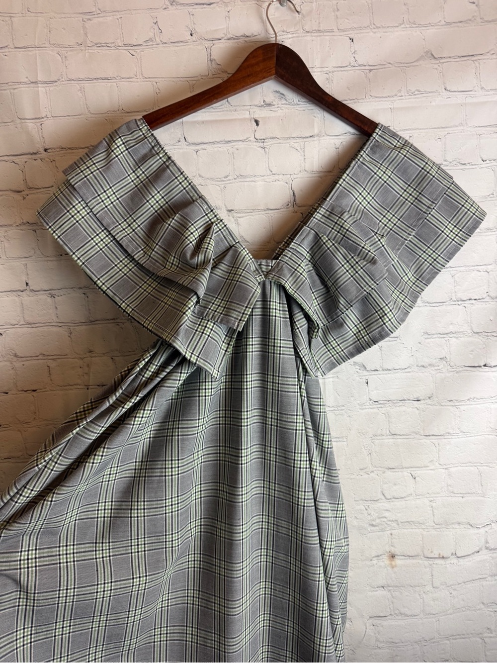 Mecla One-Shoulder Plaid Midi Dress in Green and Gray Medium - Picture 10 of 13